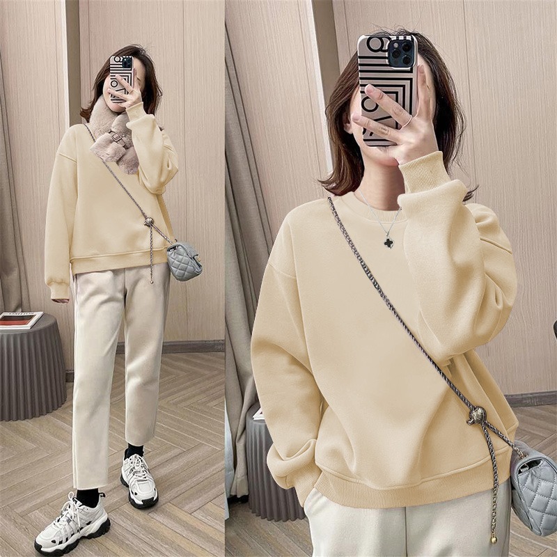 【年底亏本清仓】薄款圆领卫衣女春秋款2023宽松加绒加厚上衣 - 图2