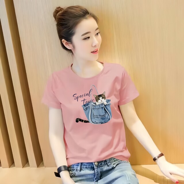 Shipping insurance breathable pure cotton ເສື້ອຍືດແຂນສັ້ນບາງໆສໍາລັບແມ່ຍິງ
