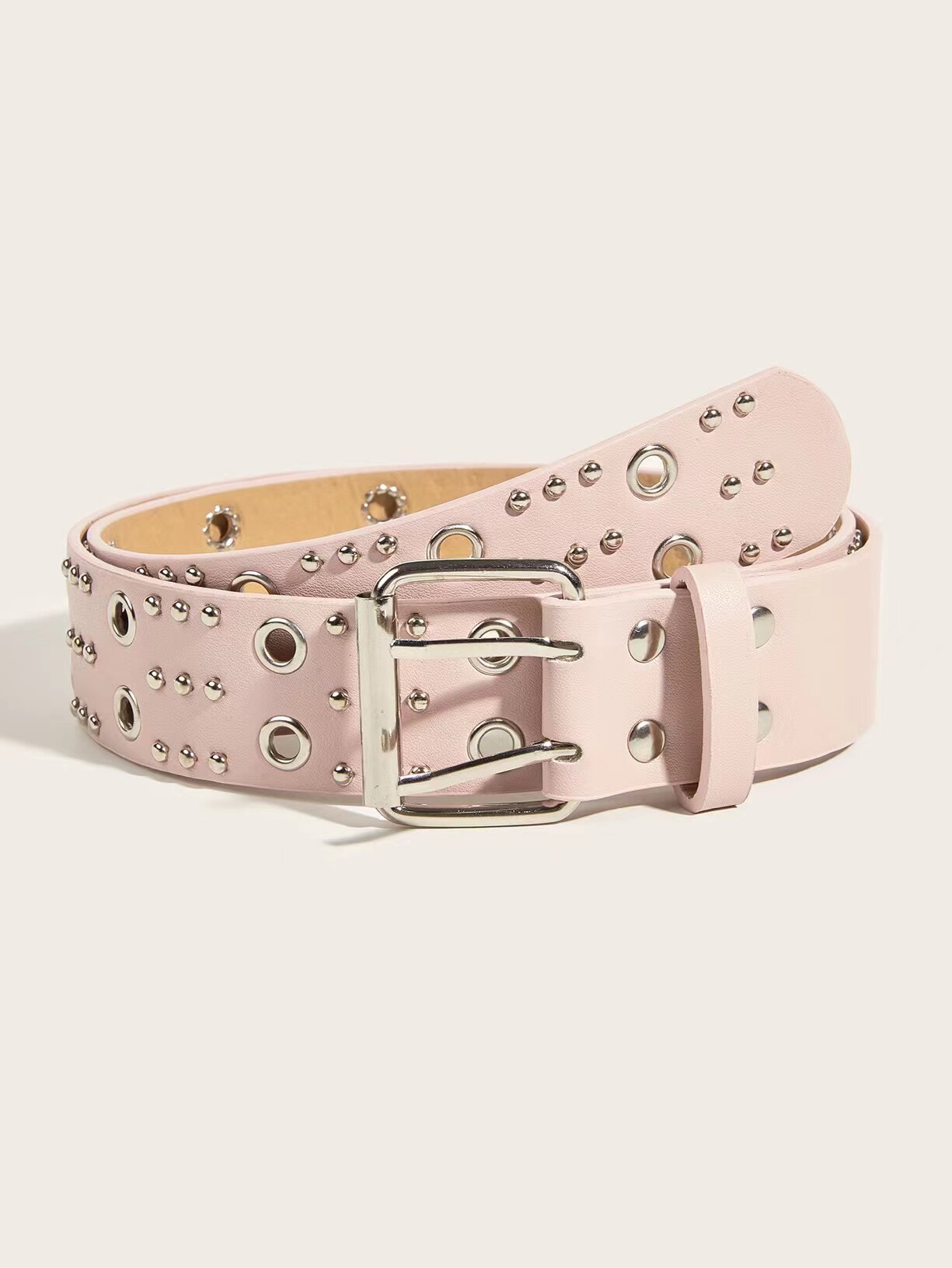 Bradymelivette双排扣腰带朋克风重金属针扣皮带免打孔牛仔裤裤带