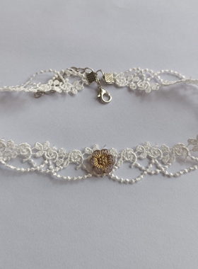 自制超仙短款港风项链白色蕾丝甜美花朵锁骨项链纯欲风海边度假