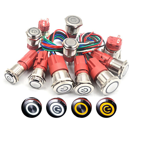 金属按钮开关自锁自复开关带灯防水16/19/22MM9-24V 5A大电流圆形 - 图0