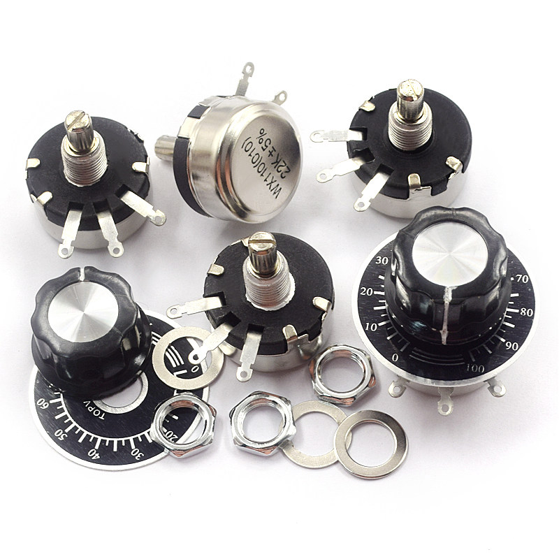 MXITA 2 PZ WX110 (010) 1 W Singolo Giro Filo Avvolto Potenziometro 100R 220R 470R 1K 2K2 3K3 4K7 6K8 10K 22K Ohm 6mm Albero Potenziometri (Size : 33K Ohm - Foto 9