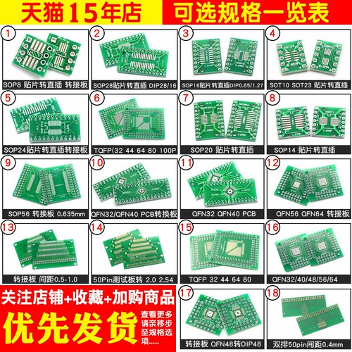SOP转接板 SOP8 SOP10 SOP16 SOP28 TQFP贴片转直插IC测试板PCB板 - 图2