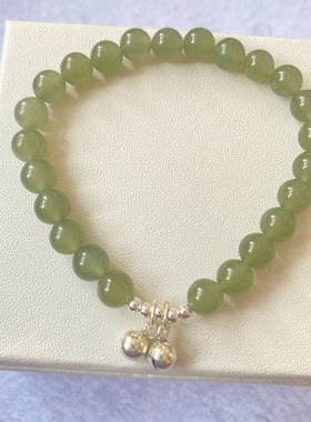 梦幻铃丨天然毕业级7A和田玉S925纯银小铃铛复古文艺弹力绳手链