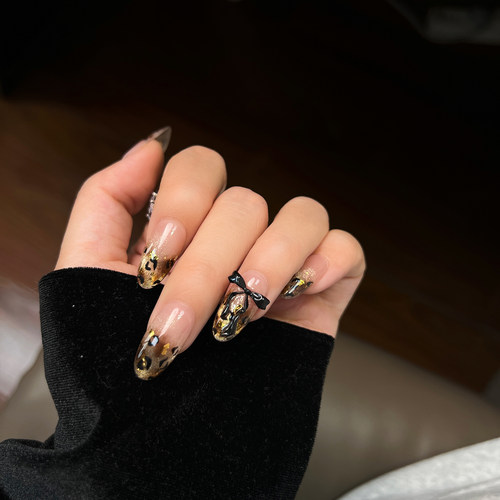 【Lilynail鎏金豹纹蝶梦】手工穿戴甲中长款美甲贴秋冬新款指甲贴 - 图2