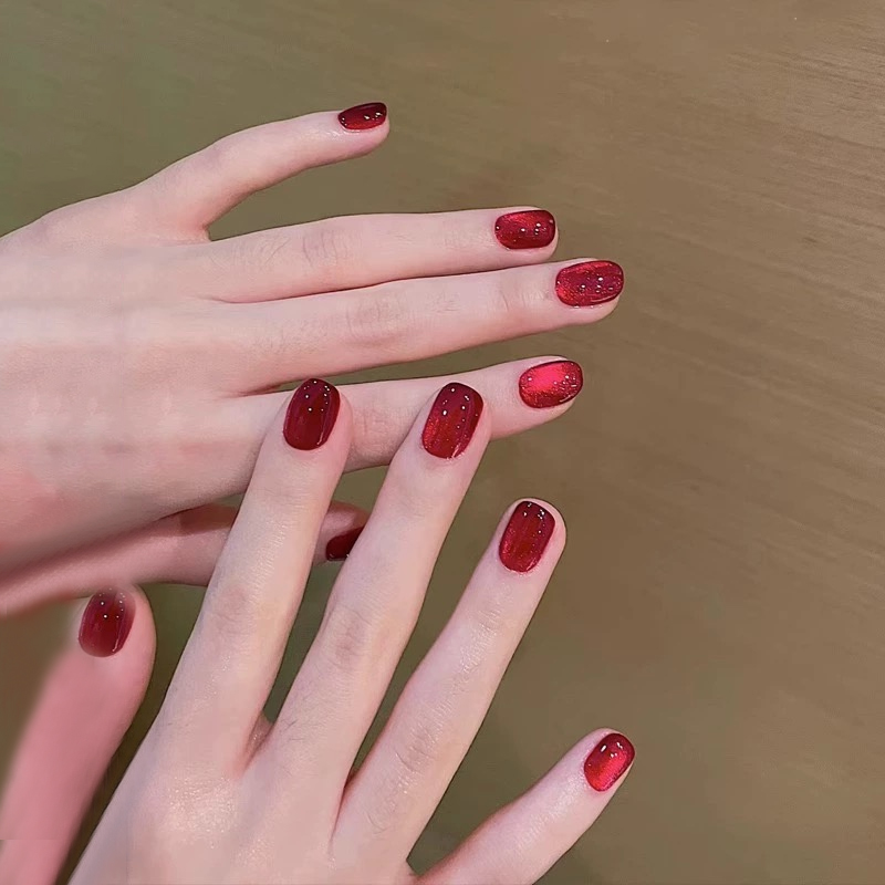 Lilynail秋冬美拉德琥珀棕猫眼手工穿戴甲高级感美甲贴短款指甲贴 - 图2