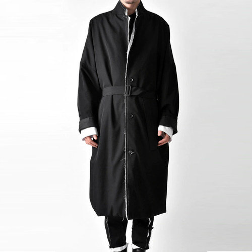 YOIJI OOAK LAPEL WOOL JACKET毛边羊毛大衣复古丛林外套长款风衣 - 图0