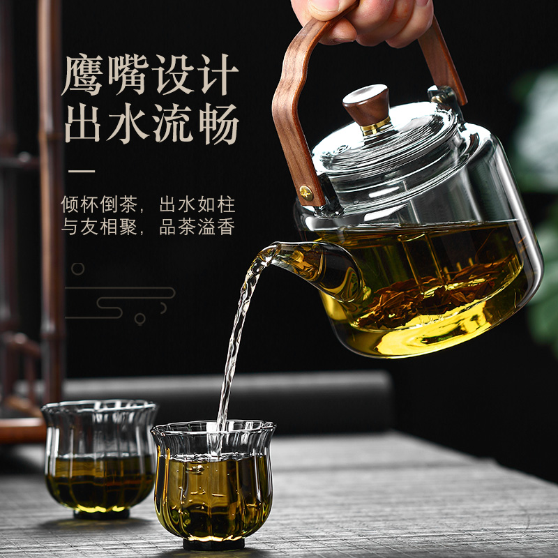 围炉煮茶壶透黑提梁壶玻璃烧水泡茶壶电陶炉煮茶器炭火炉蒸煮一体-图0