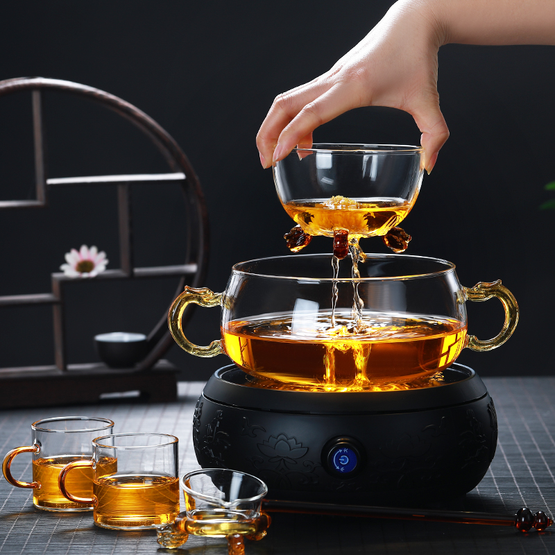 茶具电陶炉煮茶器玻璃煮茶壶黑茶蒸茶器煮茶炉普洱泡茶壶家用