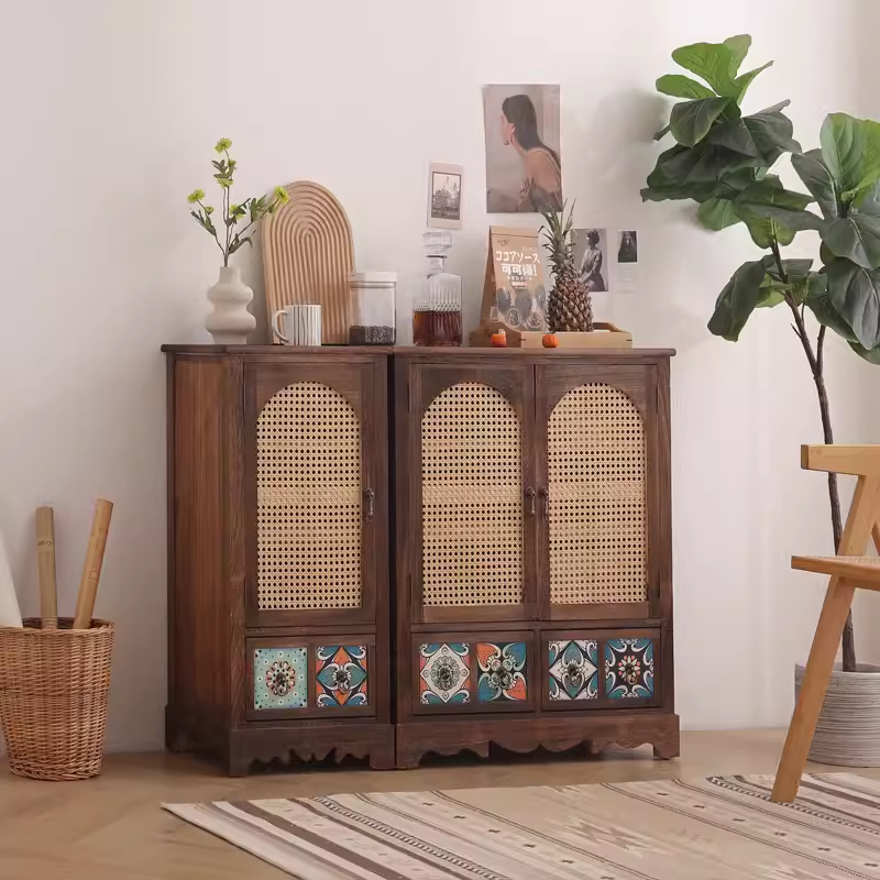 美式斗柜复古收纳柜子卧室田园客厅餐边柜简约藤编储物柜阳台鞋柜,淘宝优惠券,粉丝福利购,淘宝优惠卷