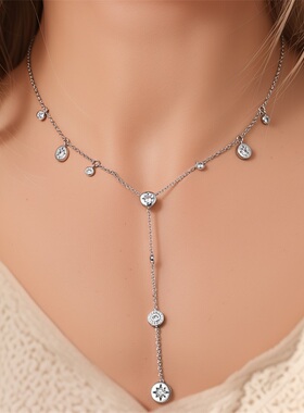 小众设计气质项链星月锁吊坠锆石