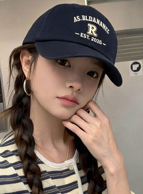 新款韩版夏季R字母刺绣硬顶棒球帽女休闲百搭鸭舌帽子男时尚遮阳