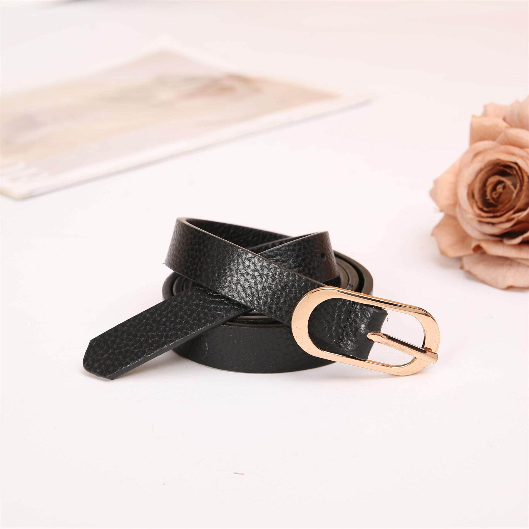 真皮山茶花细皮带女装饰头层牛皮女士腰带新款夏季潮时尚牛仔裤带