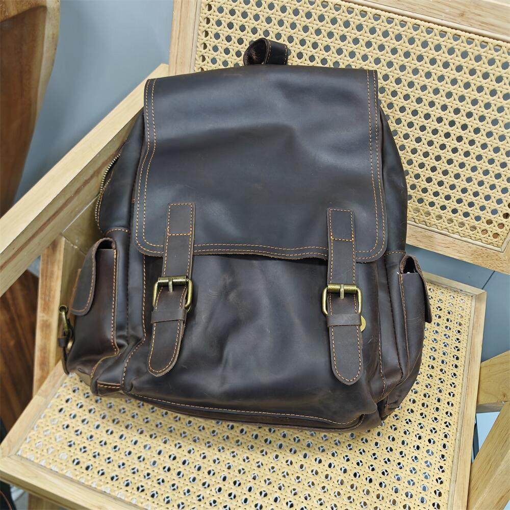 外贸出口尾货专柜头层牛皮疯马牛皮品牌清货复古真皮男双肩背包大,淘宝优惠券,粉丝福利购,淘宝优惠卷