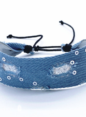 个性文艺风小清新宽印花牛仔布编织女士手链男士手绳饰品情侣闺蜜