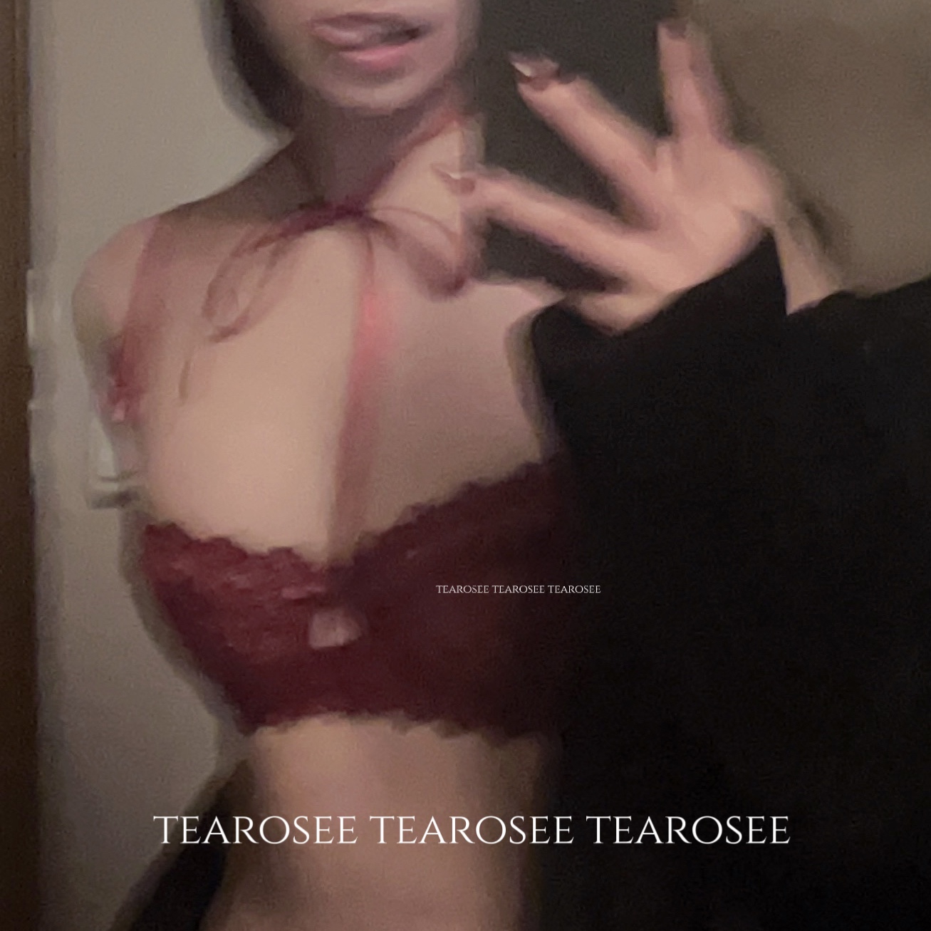 tearosee 吻别 超薄性感法式蕾丝新年礼物本命年红色约会内衣套装 - 图1