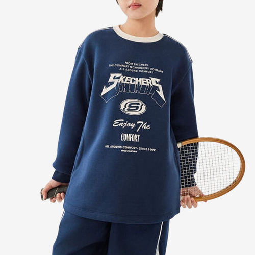 Skechers斯凯奇正品儿童款宽松套头休闲长袖T恤L425K009-002Z - 图0
