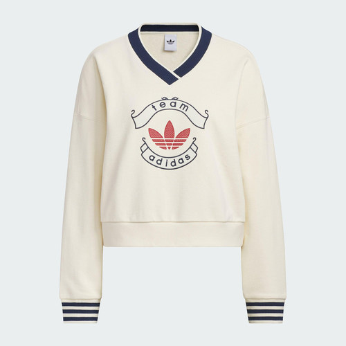 Adidas/阿迪达斯正品三叶草女士日常运动宽松V领套头卫衣KC5845 - 图1