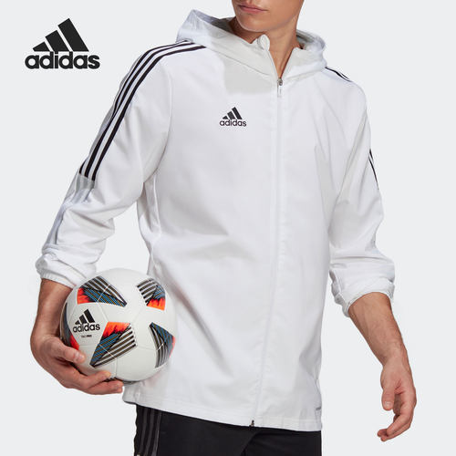 Adidas/阿迪达斯正品男子21年运动服连帽上衣梭织防风夹克 GP4966 - 图0