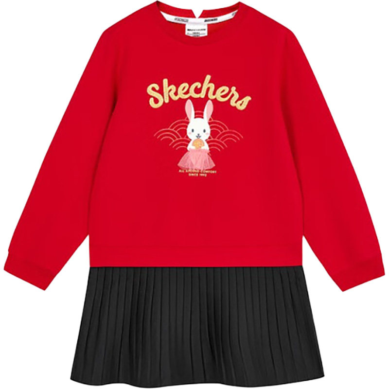 Skechers/斯凯奇正品新款女童新年印花休闲针织连衣裙,淘宝优惠券,粉丝福利购,淘宝优惠卷