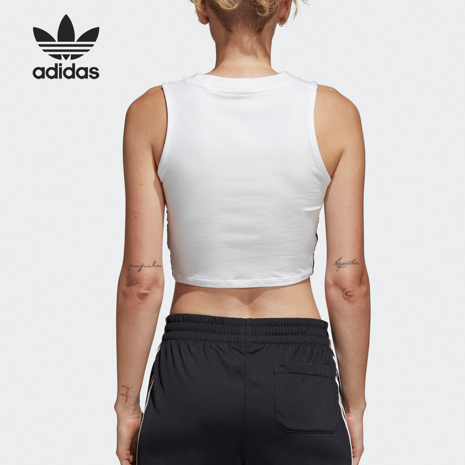 Adidas/阿迪达斯官方正品三叶草女子运动短款露脐无袖背心 DH3163-图1