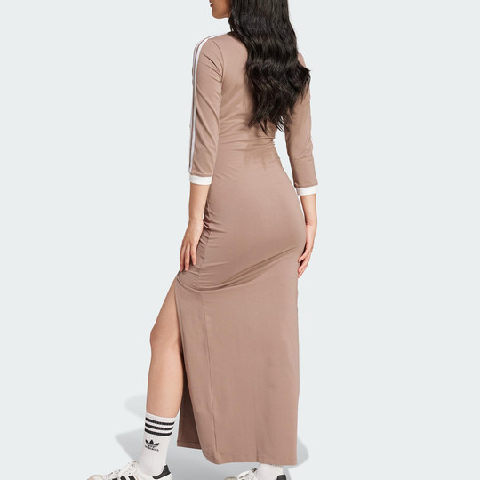 Adidas/阿迪达斯官方正品三叶草女士长款侧开叉V领连身裙JX5193