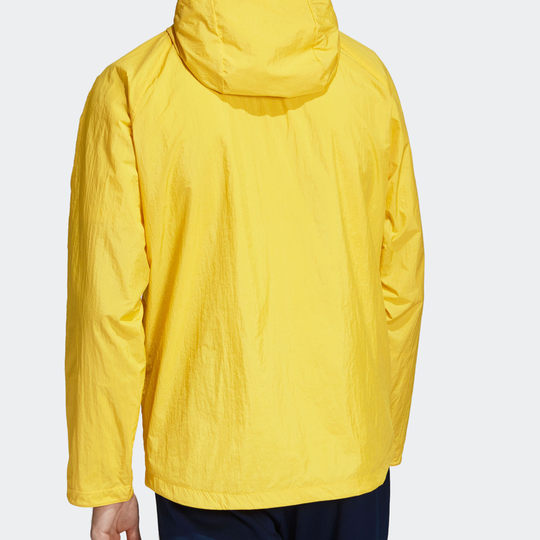 Adidas/阿迪达斯正品简约Logo 男 黄色连帽防风衣夹克卫衣 DU7857