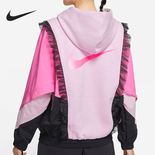 Nike/耐克官方正品女子拼接连帽加绒运动卫衣套头衫 DH1371-626 - 图0