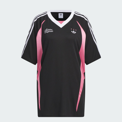 Adidas/阿迪达斯官方正品三叶草女士宽松V领足球风运动短袖JD1132 - 图1