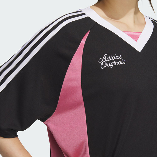 Adidas/阿迪达斯官方正品三叶草女士宽松V领足球风运动短袖JD1132 - 图2