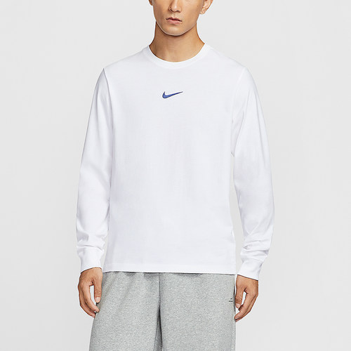 Nike/耐克正品2025男士休闲圆领简约宽松针织长袖T恤HV1771-100 - 图0