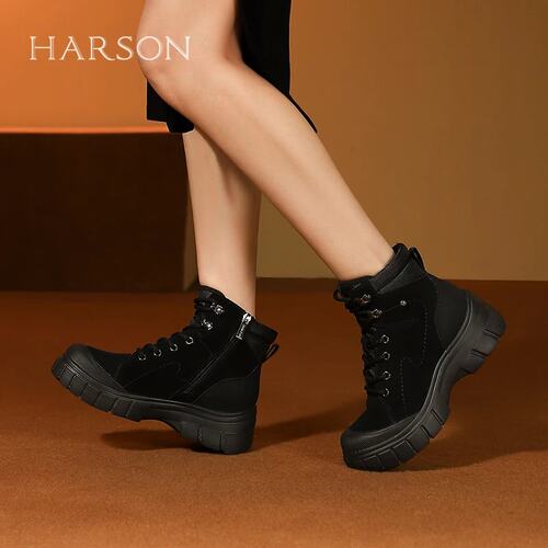 HARSON哈森24冬季新品厚底绑带潮酷女靴HA241602 - 图2