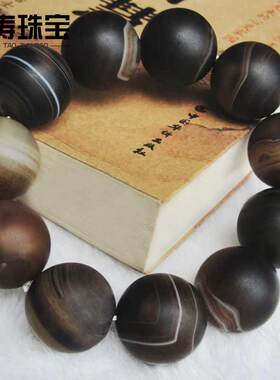 黑玛瑙磨砂玉石单圈水晶佛珠手链