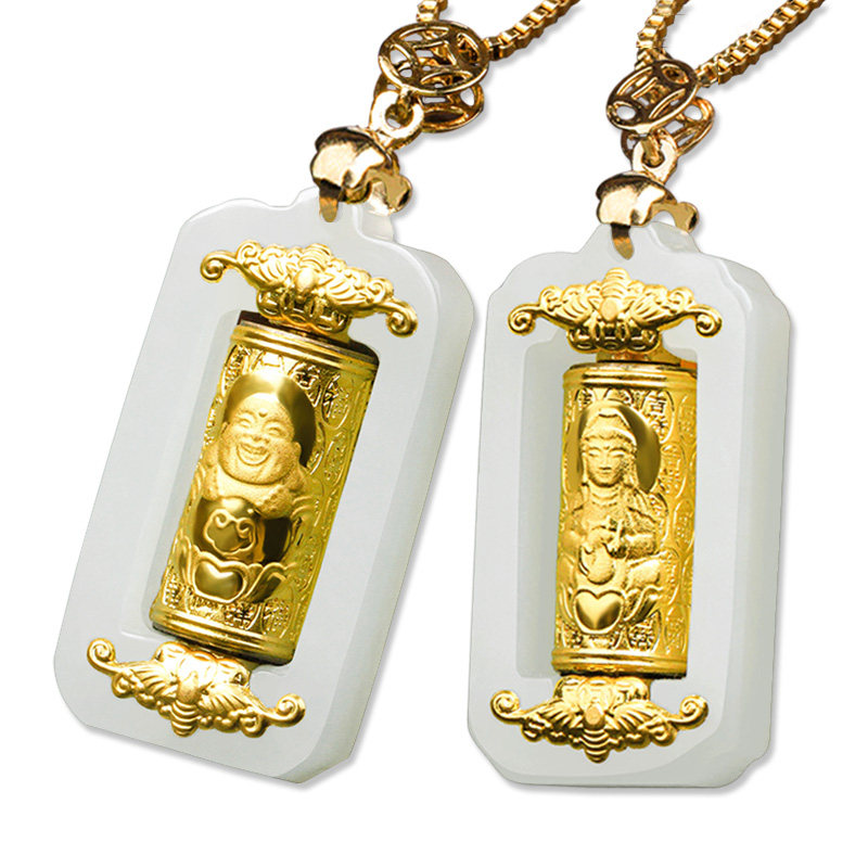 金镶玉佛吊坠女弥勒佛旋转观音项链 鸿涛项坠/吊坠