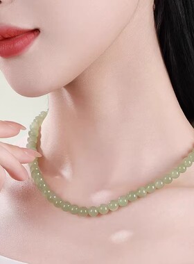 和田玉项链女晴水天然玉石串珠颈链 母亲节送妈妈生日礼物高级感