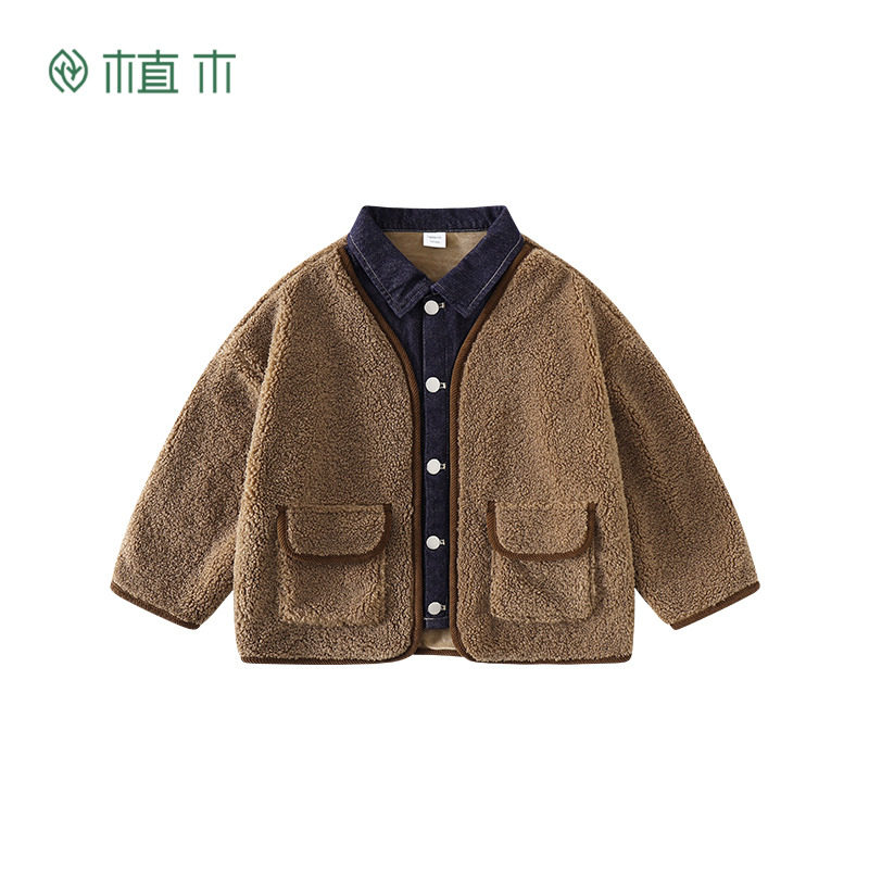 植木童装加厚牛仔拼接仿羊羔绒男童棉服中大童2025冬新款儿童外套,淘宝优惠券,粉丝福利购,淘宝优惠卷