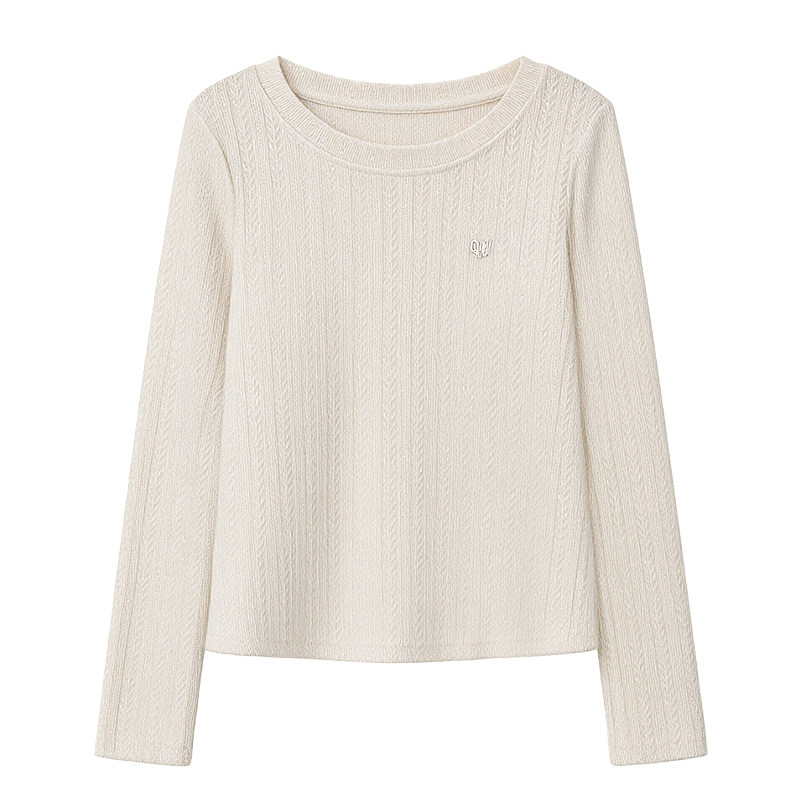 DM100大码百分百女装2026春季微胖mm时尚正肩肌理针织修身内搭T恤,淘宝优惠券,粉丝福利购,淘宝优惠卷