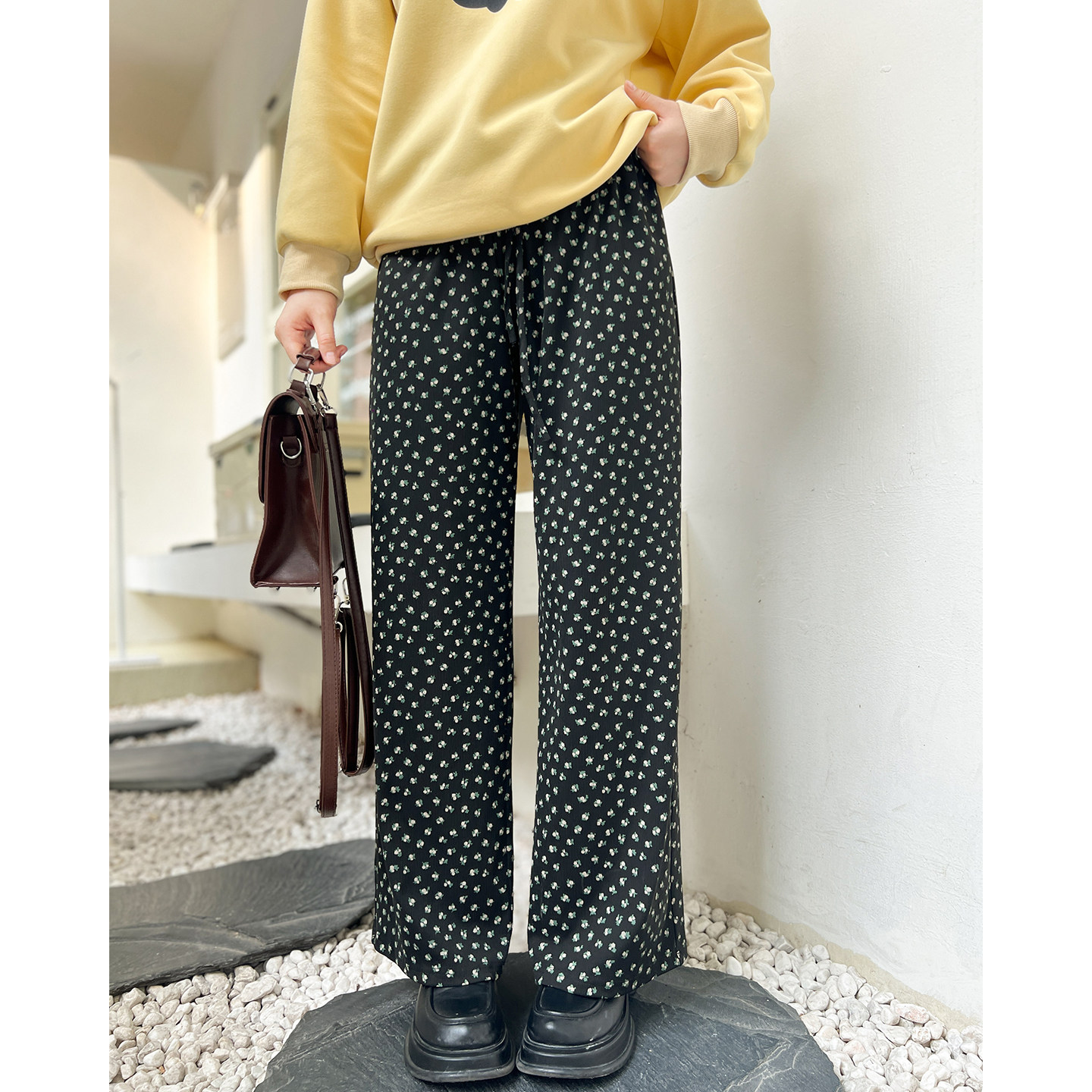 【年终清仓】DM100大码女装秋季百搭遛弯韩系蕾丝碎花阔腿休闲裤,淘宝优惠券,粉丝福利购,淘宝优惠卷