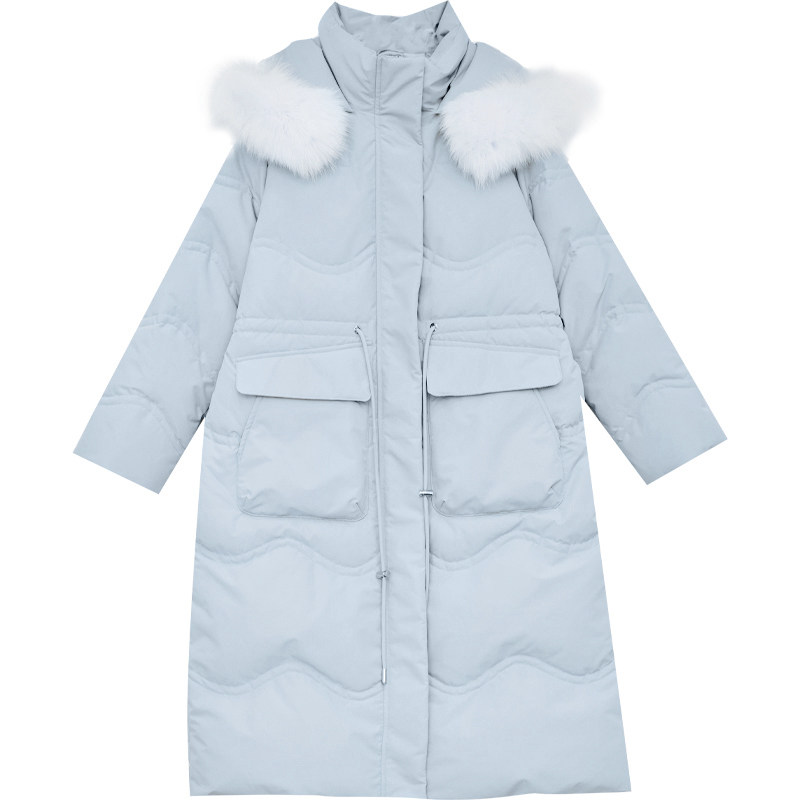 DM100大码百分百微胖mm女装冬真狐狸毛领三防长款加厚羽绒服外套