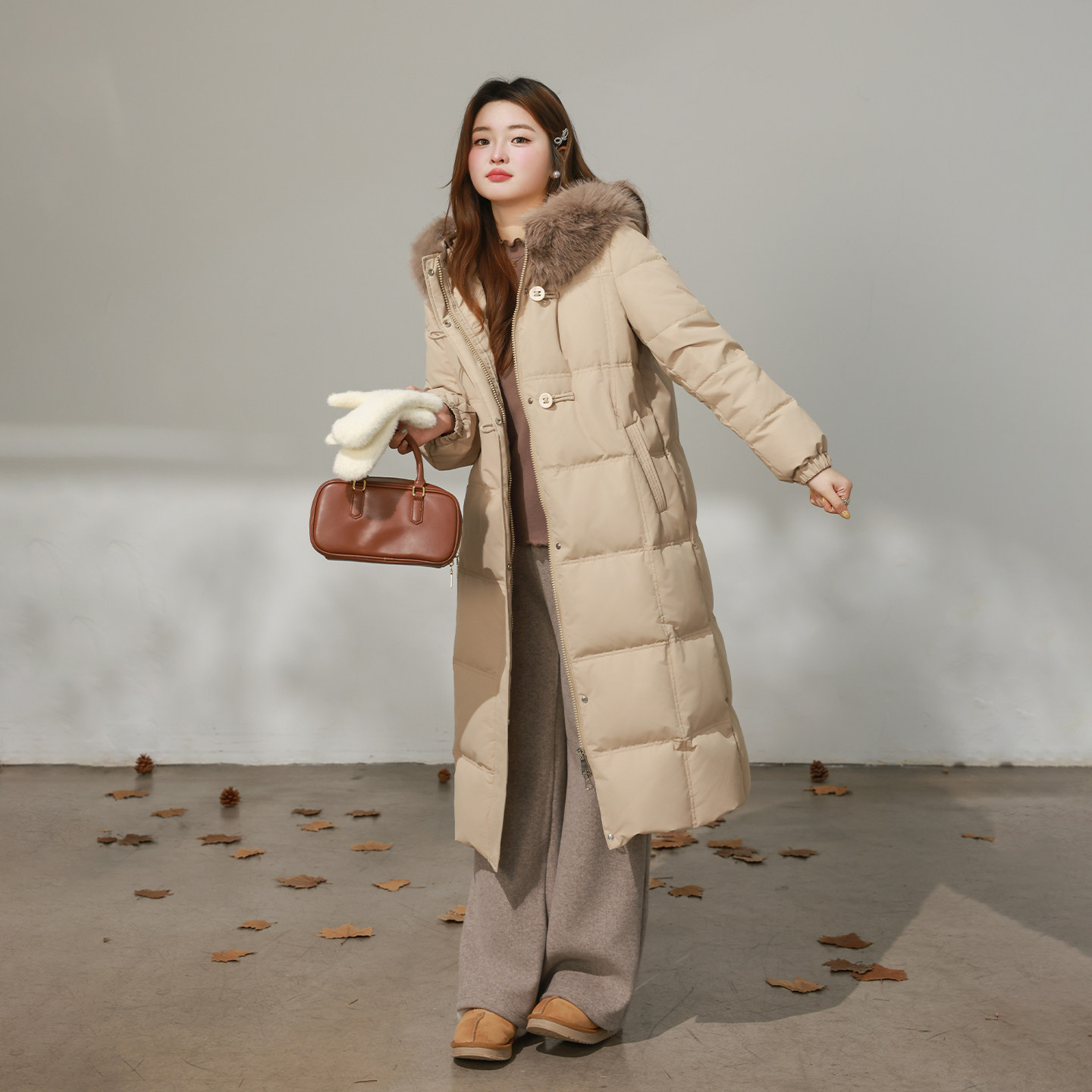 DM100大码百分百女装微胖mm冬季大毛领连帽长款直筒羽绒服厚外套,淘宝优惠券,粉丝福利购,淘宝优惠卷