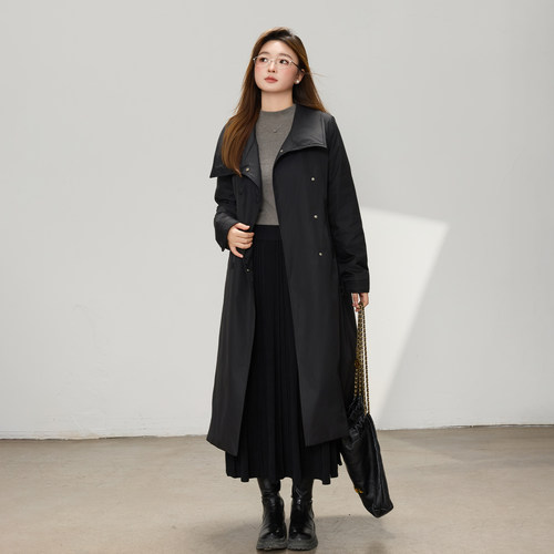 DM100大码百分百女装微胖mm冬季气质通勤收腰显瘦三防风衣羽绒服 - 图0