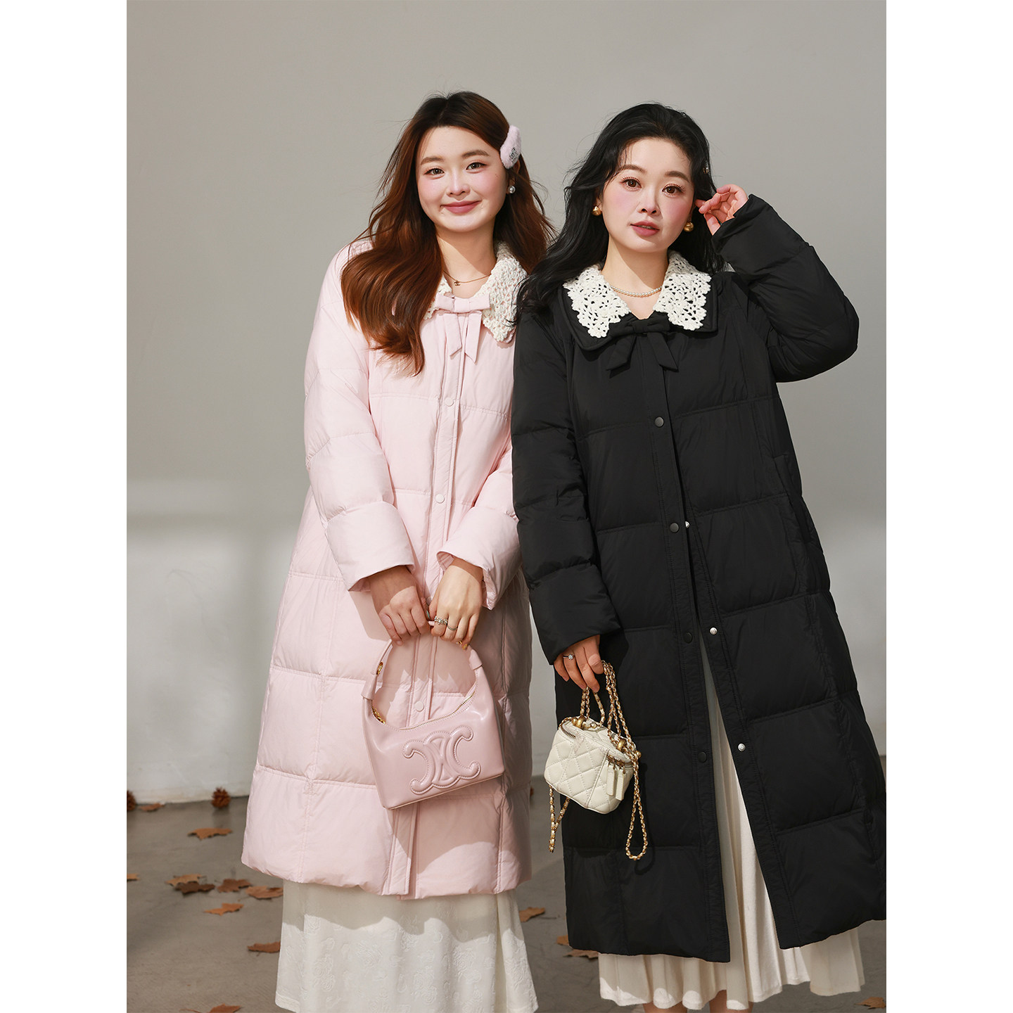 DM100大码百分百女装微胖mm冬季花边翻领正肩收腰长款羽绒服外套,淘宝优惠券,粉丝福利购,淘宝优惠卷