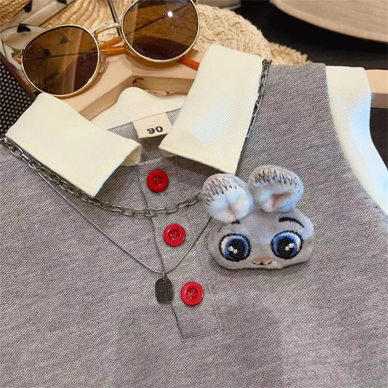 女童polo连衣裙夏季2025新款裙子宝宝卡通兔子警官百褶裙学院风裙,淘宝优惠券,粉丝福利购,淘宝优惠卷