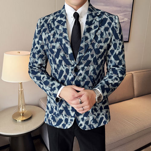 2025秋季男士提花牛仔韩版修身时尚潮流休闲西装DX29-M-4XL-P168 - 图0