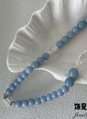 韩式蓝色秘鲁石天然珍珠项链时尚气质手链温柔高级感颈链小众配饰