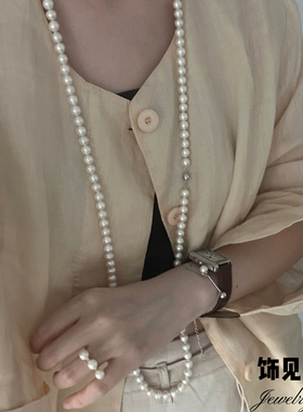 1m超长夸张复古螺纹天然珍珠项链女小众双层叠戴高级感网红毛衣链