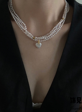 韩式复古爱心天然巴洛克珍珠长款耳环高级感小众项链时尚轻奢配饰