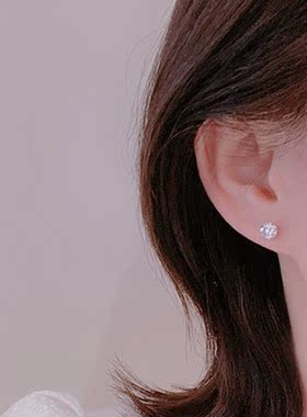 S925纯银韩版白色锆石男女耳钉