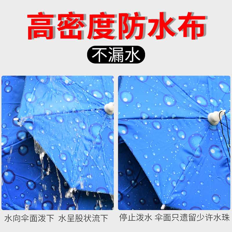 钓鱼头戴式伞帽防雨防晒斗笠雨伞双层大号成人折叠头顶遮阳伞小号 - 图1