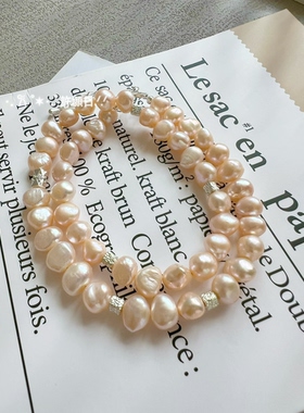 原创小众亮泽天然粉橘巴洛克项链